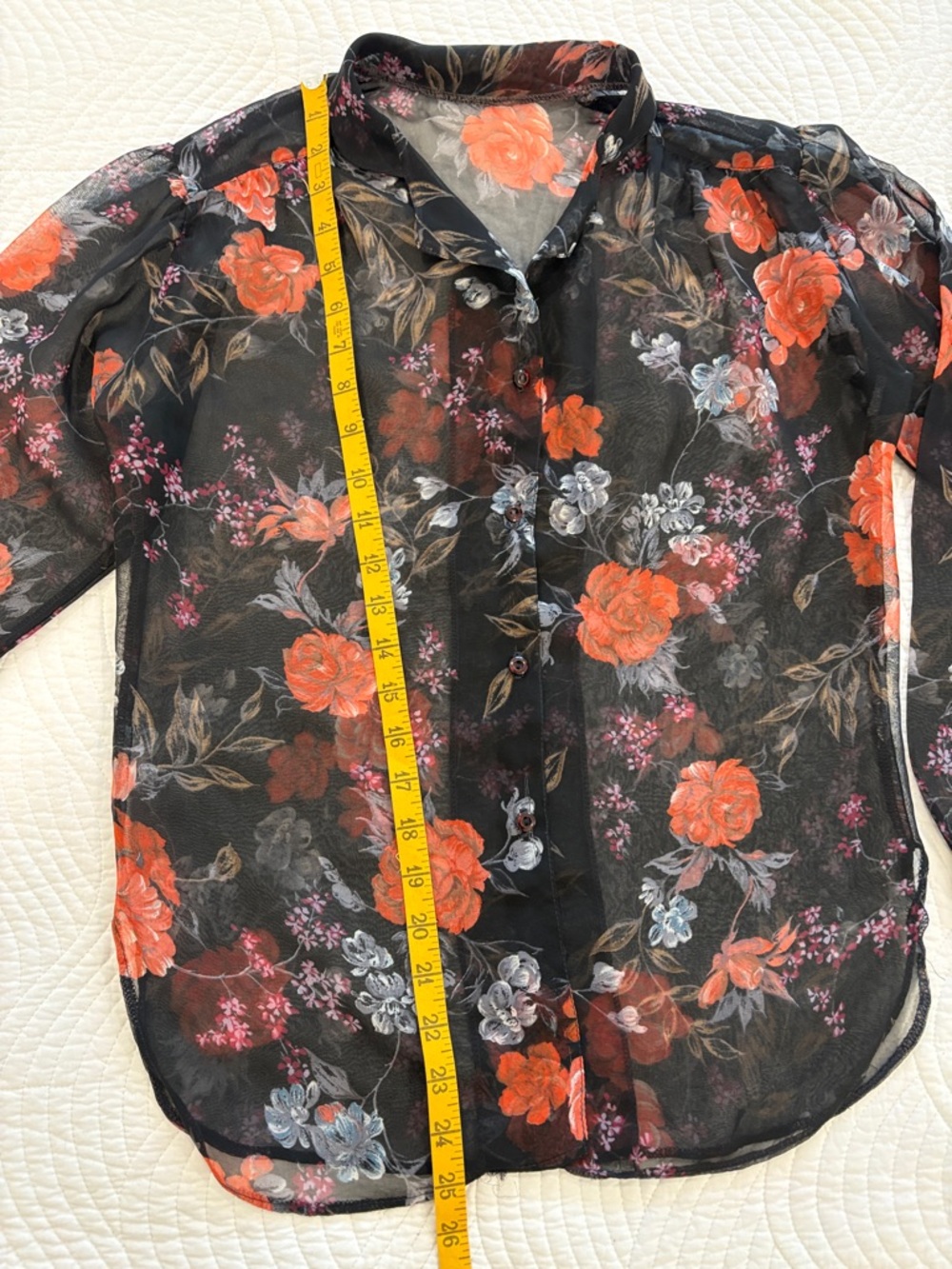 Sheer Black Floral Button-Up Blouse - Picture 5 of 7